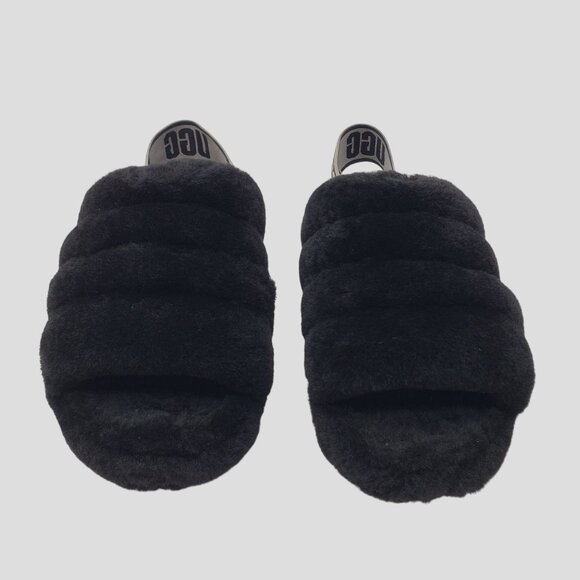 Ugg Womens Fluff Yeah Slide Sandals Black Sheepskin Size 5 - Picture 9 of 9